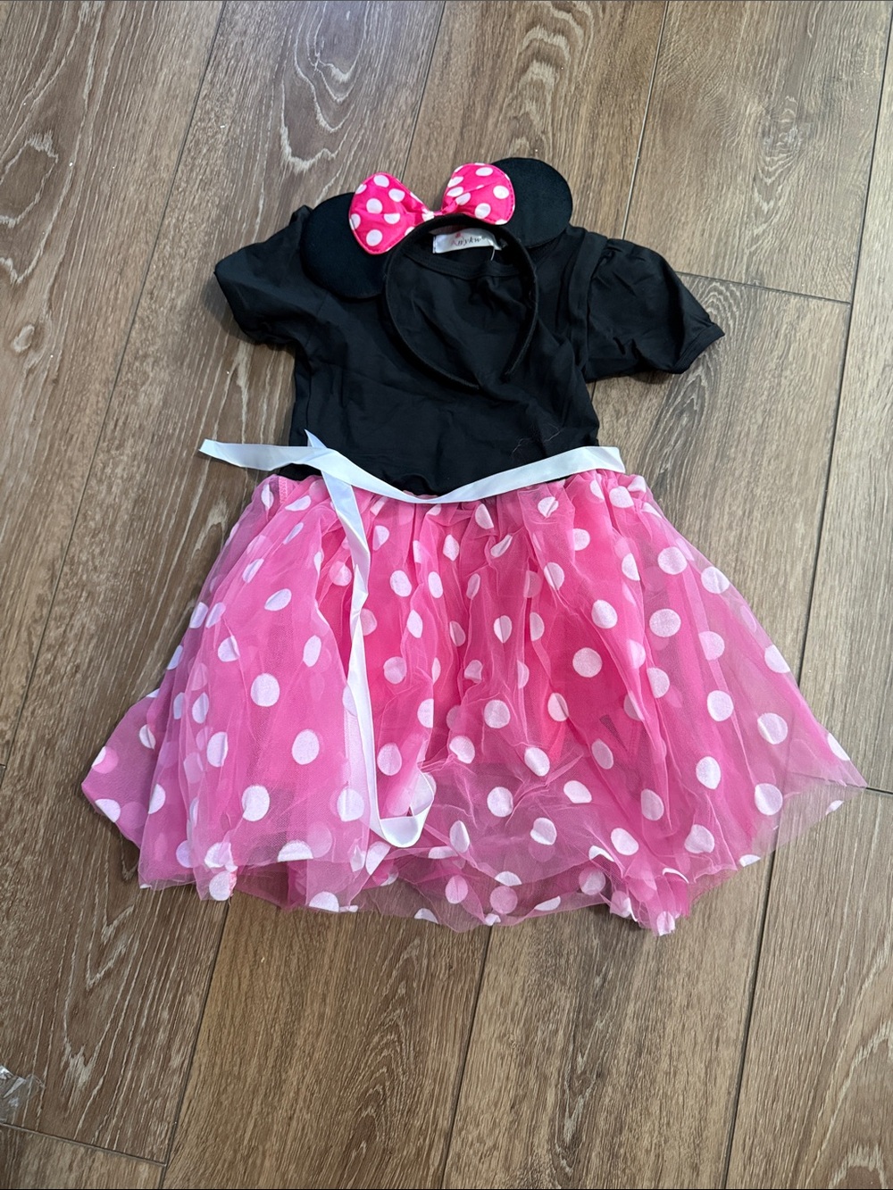 Toddler Pink Polka Dot Mouse Costume with Black Top and Headband